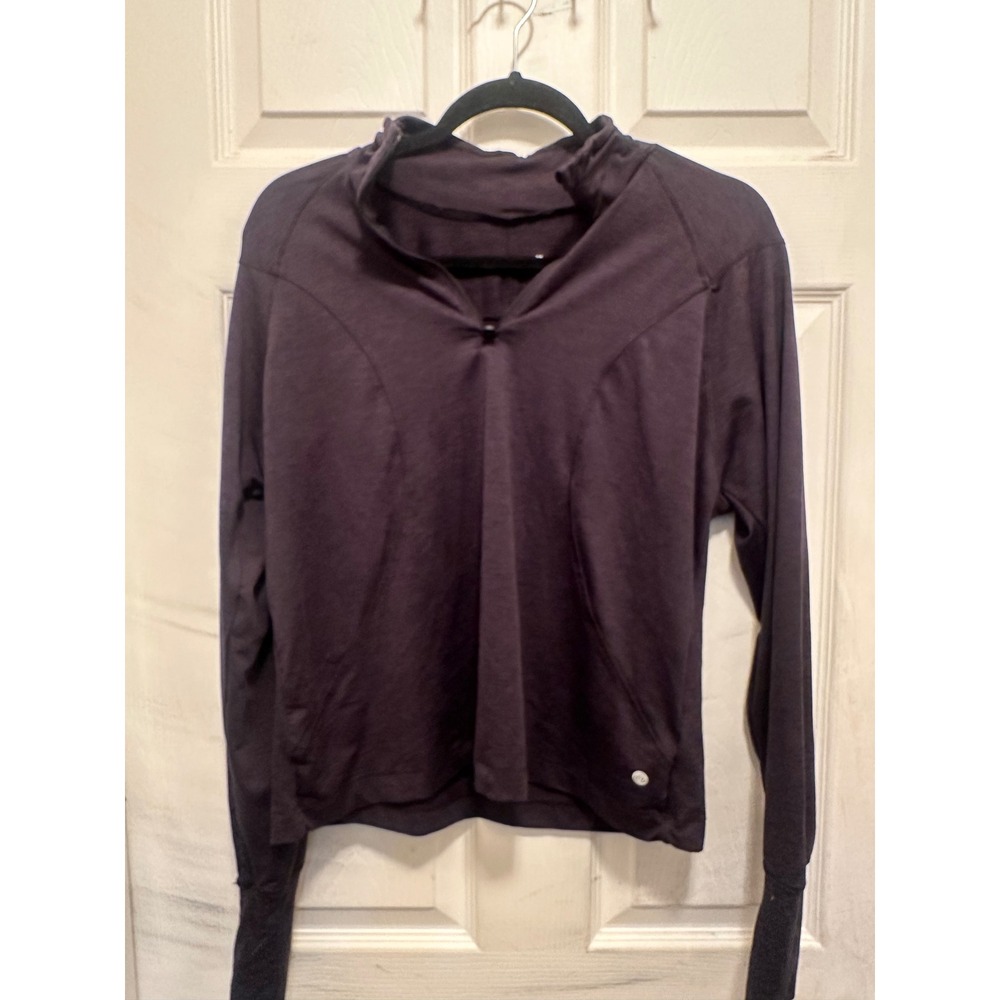 Abana Womens Long Sleeve Activewear Top Mock Neck 1/4 Zip Thumbholes Black Large